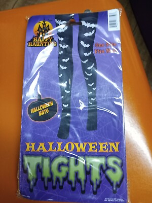 #ad Women Halloween Nylon Costume Tights Black with white Bats