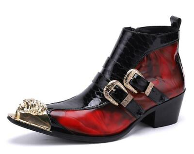 #ad Men#x27;s Metal Head Pointy Toe Buckle Strap Ankle Boots Punk Fashion Leather Shoes