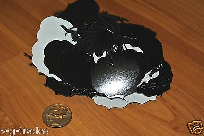#ad LOT 100 ORNATE OVAL BLACK Print 1 1 4 X 1 5 8 Merchandise Price Tags STRUNG