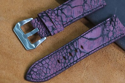#ad Vintage purple stonewashed ostrich leg handmade watch strap
