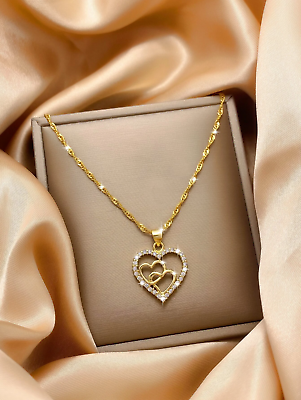 #ad Womens Necklace Heart Pendant Stainless Steel Chain 18k Gold Plated Jewelry Gift