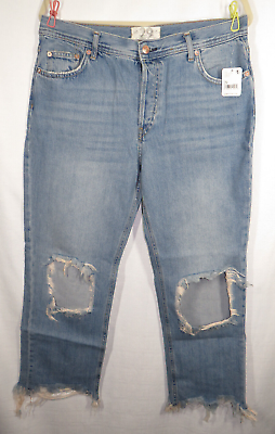 #ad Free People 33quot; 36quot; Waist Maggie Light Stone Wash Distressed Cropped Jeans