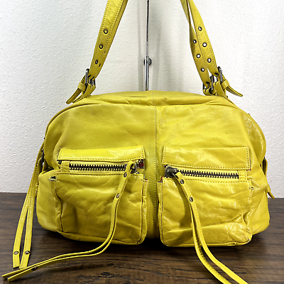 #ad Latico Bag Satchel Zip Dome Studded Double Handles Bag Yellow Leather