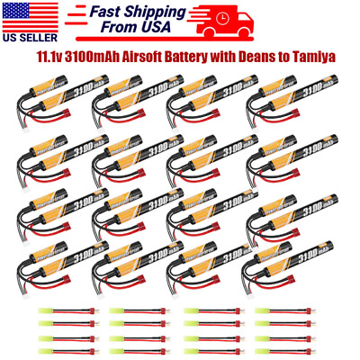 #ad 11.1V 3100mAh Airsoft Battery Lithium Ion Batteries with T plug Deans to Tamiya