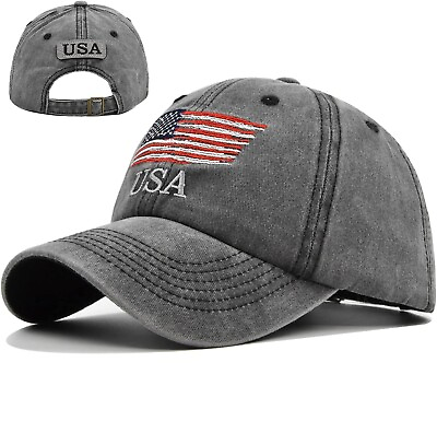 #ad Embroidered USA Flag Hat Washed American Flag Baseball Cap Men Women Teens USA