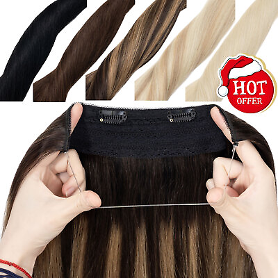 #ad Thick One Piece Secret Wire Headband With Clip in Remy Human Hair Extensions New