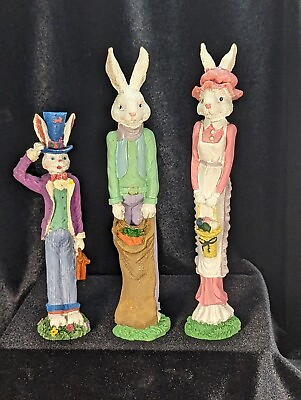#ad Vintage Tall Easter Bunny Rabbit Resin Figurines Holiday Decor