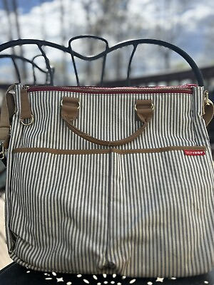 #ad Skip Hop Duo Diaper Bag Special Edition Luxe French Stripe Pockets Gray White