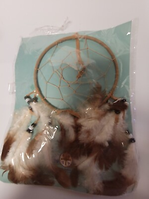 #ad Dreamcatcher NEW Small Plastic Beadwork. Feathers Are White And Brown
