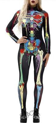 #ad 3D Skeleton Body Suit Women’s M One Piece Sexy Halloween Costume Multicolor