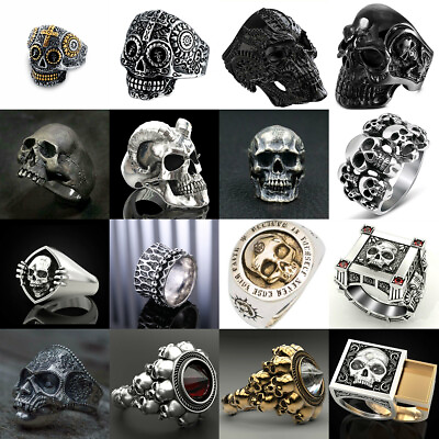 #ad Stainless Steel Gothic Punk Biker Ring Mens Skull Skeletons Bones Jewelry SZ6 13