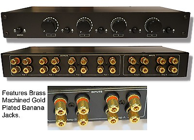 #ad 4ZONE 2AMP Speaker Selector Switch Switcher w Volume Control amp; Gold Plated Jacks