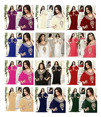 #ad Wedding Women#x27;s Kaftan Dubai Caftan Farasha Long Maxi Dress Gown Top FREE SIZE