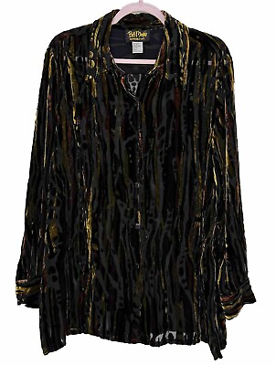 #ad Bob Mackey Wearable Art Blouse Rayon And Silk Stunning Shirt Velvet Accents L