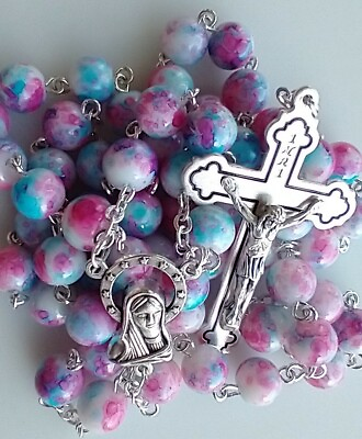 #ad Catholic Glass Rosary 8mm Pink Purple Blue Easter Italy
