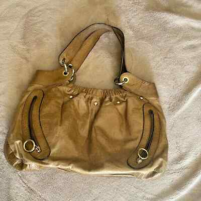 #ad Mania Shoulder Bag Satchel Tote Handbag Purse Zippers Brown Slouch Hobo leather