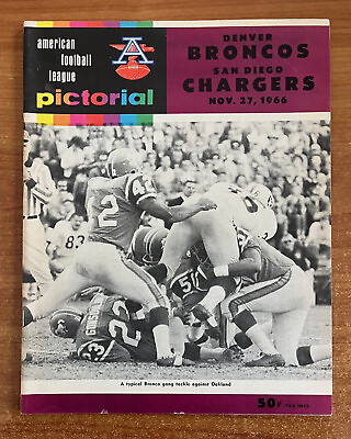 #ad vinatge 1966 AFL SAN DIEGO CHARGERS @ DENVER BRONCOS FOOTBALL PROGRAM NOV 27