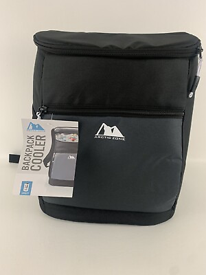 #ad Arctic Zone 18 Can Capacity Insulated Black Padded Backpack Cooler Microban New