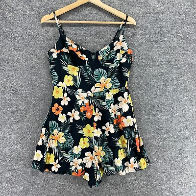 #ad Wild Fable Romper Women S Small Black Floral Sleeveless Shorts Jumpsuit