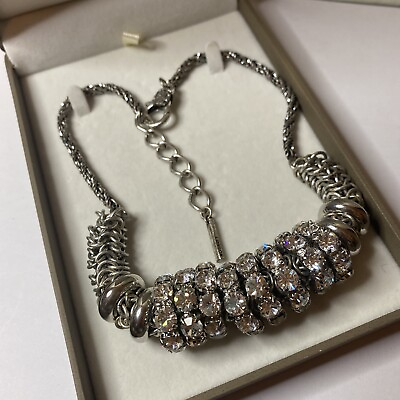 #ad Nour London Silver crystal Statement Designer necklace Boxed 18.5” Adjustable L