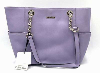 #ad Calvin Klein L Kitote H3DA11HU Irs Purple Soft Leather Large Tote MSRP $178.00