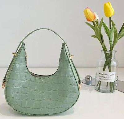 #ad Trendy Green Hobo Tote Embossed Design Handbag Clutch Purse w Zipper Closure