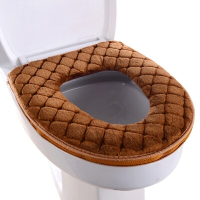 #ad Fluffy Closestool Toilet Seat Pad Bathroom Warmer Washable Padded Cover W Zipper
