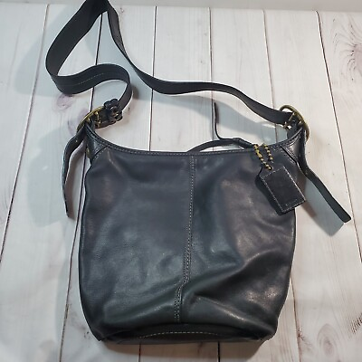 #ad Vintage Coach Purse Womens Shoulder Bucket Bag Black Leather 11422