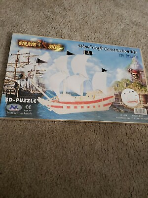 #ad 3D Pirate Ship Wood Craft Construction Kit 139 Pieces New and Factory Sealed
