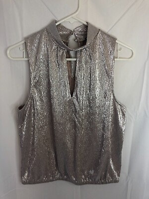 #ad NWT Express ladies silver Top shirt Size M sleeveless party