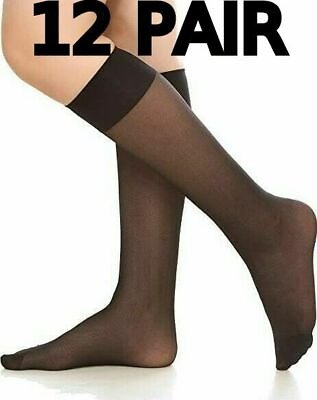 12 Pair Black Knee High Trouser Fashion Socks Stretchy Sheer Nylon Women 8.5 11 $11.77