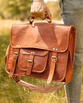 #ad Briefcase Large Bag Vintage Leather Messenger Satchel Shoulder Laptop
