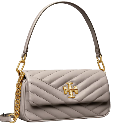 #ad AUTH NWT Tory Burch Kira Chevron Quilted Small Flap Leather Shoulder Grey Heron