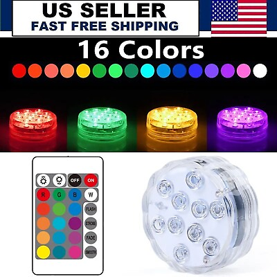 #ad RGB Remote Controlled Submersible 10LED Light Color Changing Battery Operated US