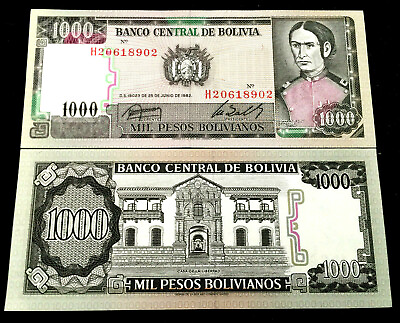 #ad Bolivia 1000 Pesos Bolivianos 1982 Banknote World Paper Money UNC Currency Bill