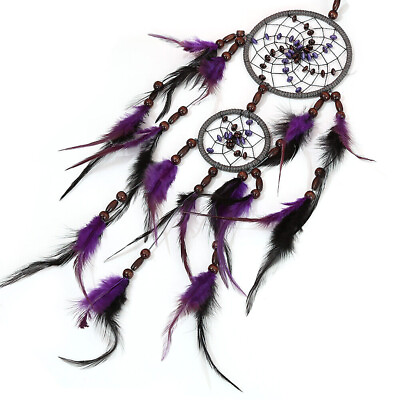 #ad Purple Dream Catcher Feather Beads Pendant Wall Hanging for Car Home horn Decor