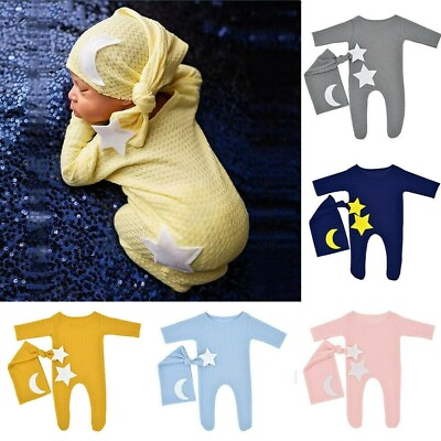#ad Newborn Baby Clothes Caps Knit Photography Prop Costume Star Moon Hat Romper Set