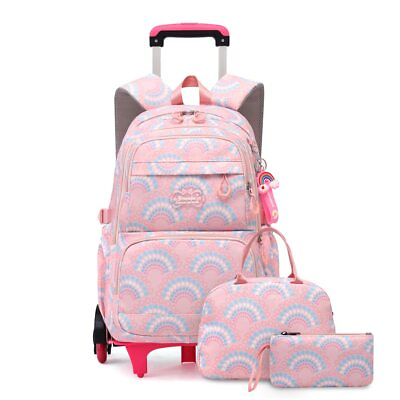#ad 3 Piece Girls Rolling Backpack Set Kids Bookbag with Wheels Perfect Elementary