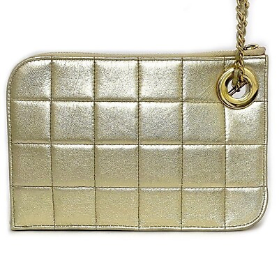 #ad Chanel Gold Chocolate Bar Clutch Bag Lambskin Leather Handbag Ring Chain