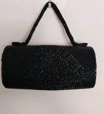 #ad #ad WALBORG Vintage 1950s Black Beaded Cocktail Evening Bag Purse Hard Case EXC COND