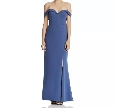 #ad AIDAN MATTOX Womens Dress Size 4 Blue Gown Full Length Off Shoulder Front Slit
