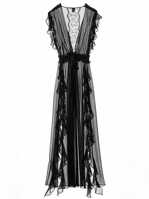 #ad $428.00 Victoria#x27;s Secret Designer Collection Chiffon Ruffle Robe sz M L black