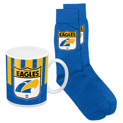 #ad West Coast Eagles AFL Heritage Ceramic Coffee Mug Cup and Jacquard Knit Socks