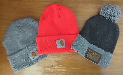 #ad Lot Of 3 CARHARTT Knit Cuffed Hats Patch Logo OSFM Pre owned
