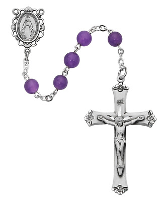 #ad Catholic Genuine Amethyst Rosary 6mm Beads Pewter Plated Crucifix And Center