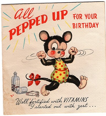 #ad Rust Craft Vintage Anthropomorphic #x27;Fortified Mouse#x27; Birthday Card