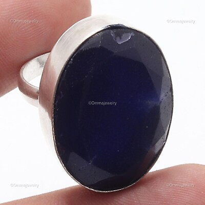 #ad Blue Sapphire Jewelry Silver Plated Gift For Mother Solitaire Ring Size 8