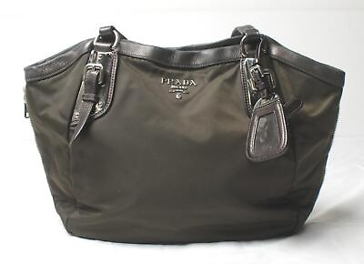 #ad Prada Women#x27;s Expandable Tessuto amp; Leather Shoulder Bag AH4 Brown Medium
