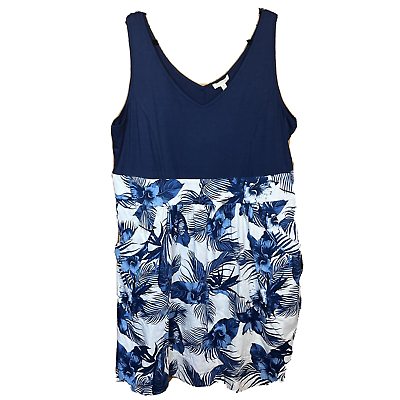 #ad New NWT Loralette Plus Blue Dream Hawaiian Floral Flower Pockets Dress 24 3X
