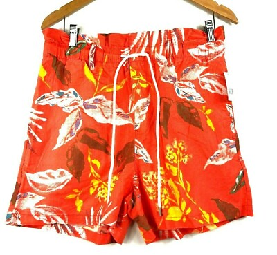 #ad NWT Gap Paper Bag High Rise Orange Pull On Linen Cotton Shorts size M Hawaiian